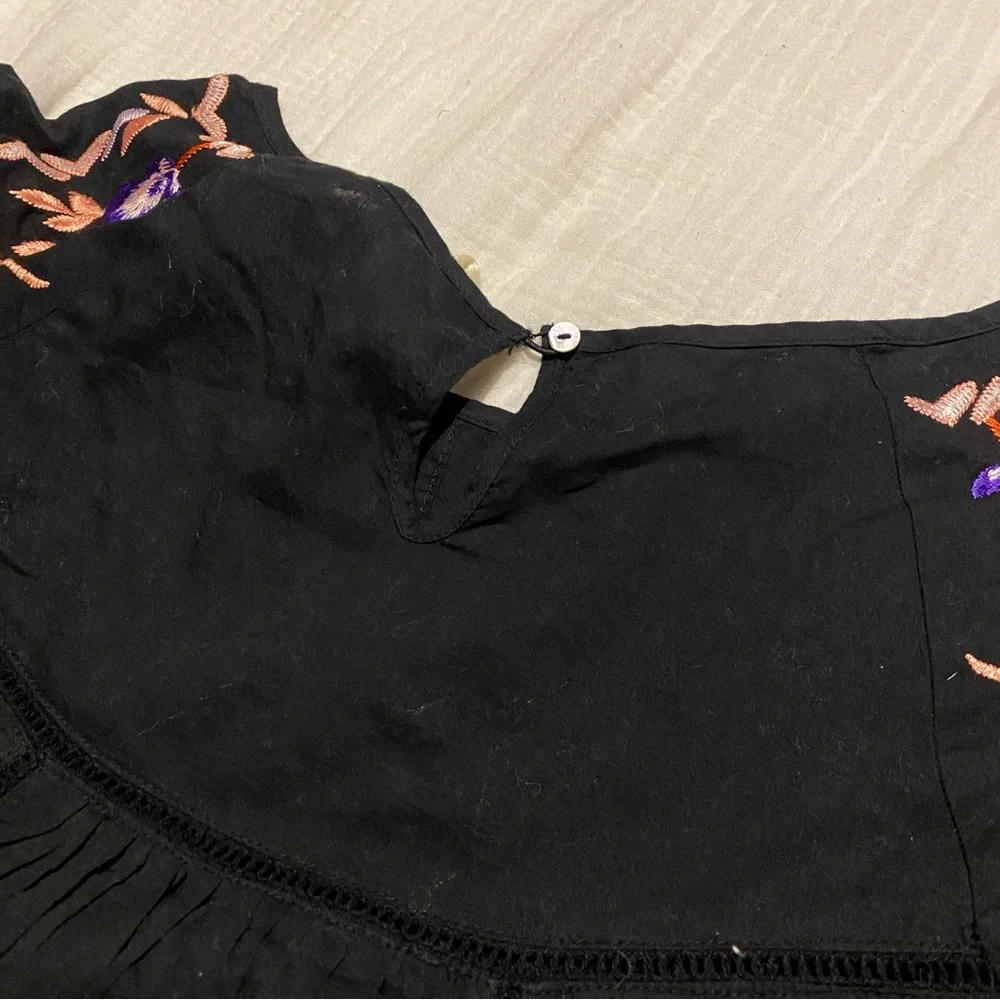 FREE PEOPLE pavlo A-line black flutter sleeve dress cotton embroidered M western